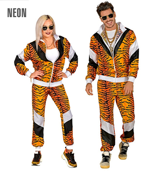 80er Jahre Tigerprint Trainingsanzug mit Oberteil und Hose im Retro-Stil