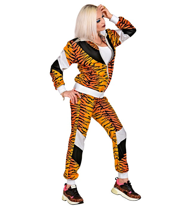 80er Jahre Tigerprint Trainingsanzug mit Oberteil und Hose im Retro-Stil