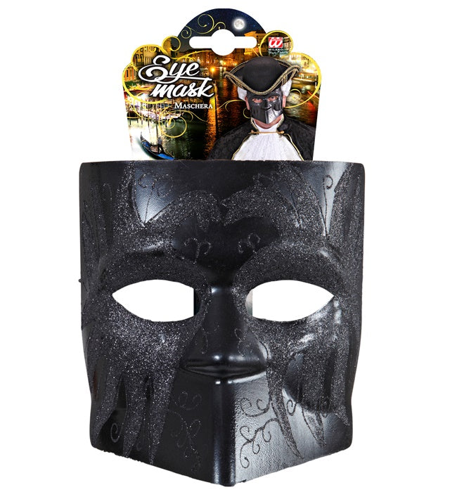 Schwarze Doge-Maske als lustiges Fasnachtskostüm