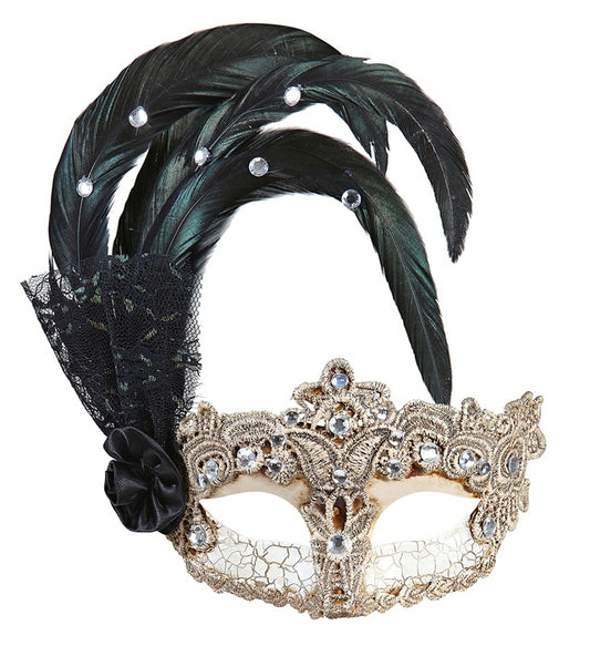 Makramee-Maske mit Federn und Strass in elegantem Design