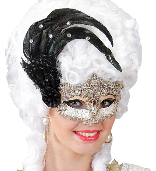 Makramee-Maske mit Federn und Strass in elegantem Design