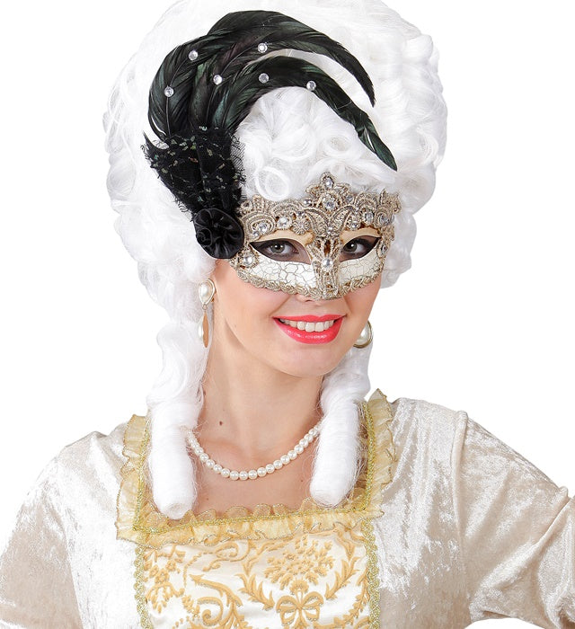 Makramee-Maske mit Federn und Strass in elegantem Design