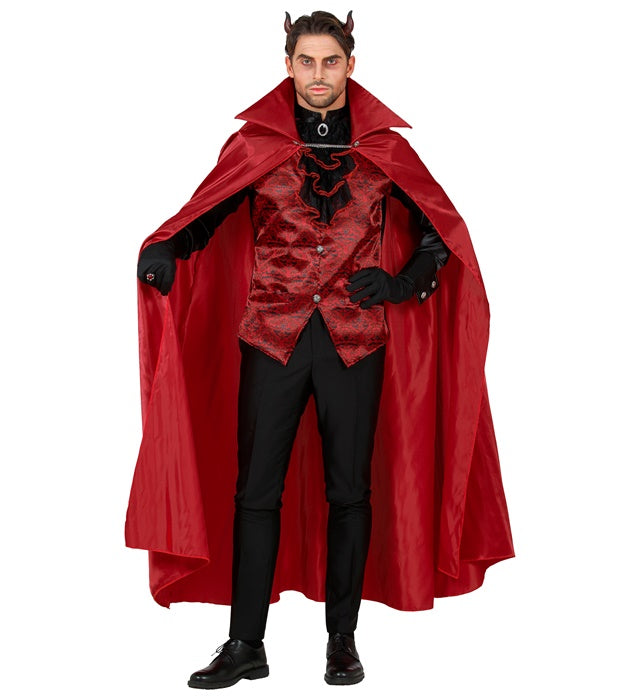 Teufelskostüm bestehend aus Hemd, Weste, Jabot mit Medaillon, Umhang und Handschuhen