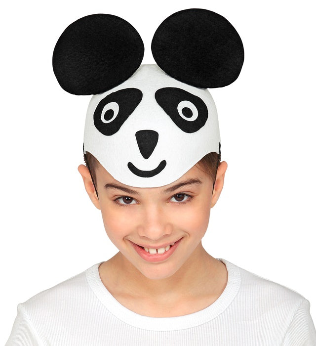 Pandahut aus Filz schwarz-weiss als Fasnachtskostüm Accessoire