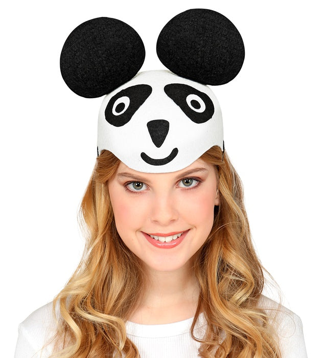 Pandahut aus Filz schwarz-weiss als Fasnachtskostüm Accessoire