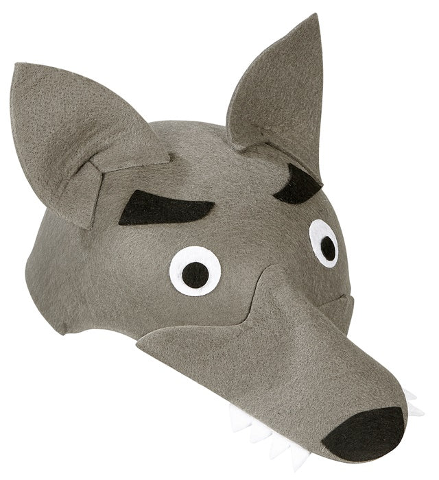 Wolfhut aus grauem Filz mit detailreichem Wolf-Design