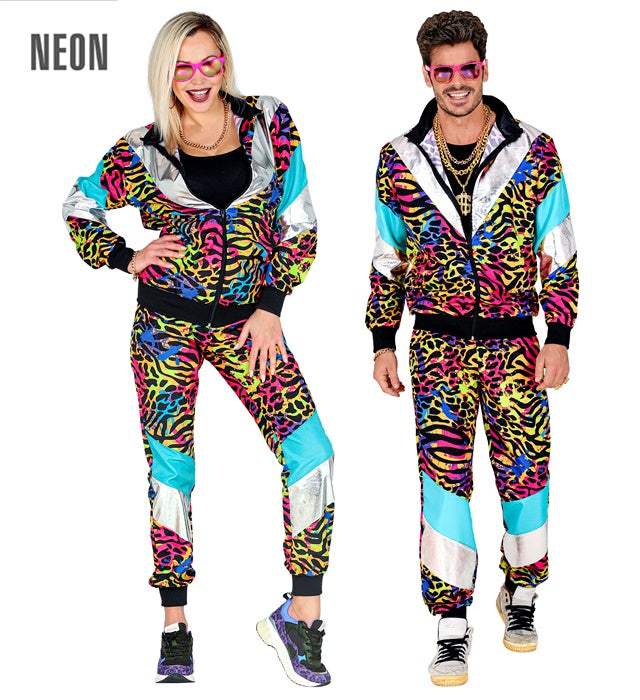 80er Jahre Party Animal Trainingsanzug mit Oberteil und Hose in buntem Retro-Design