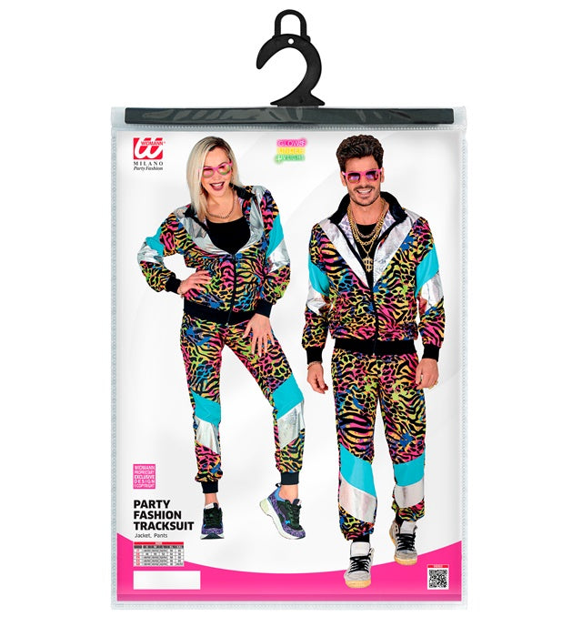 80er Jahre Party Animal Trainingsanzug mit Oberteil und Hose in buntem Retro-Design