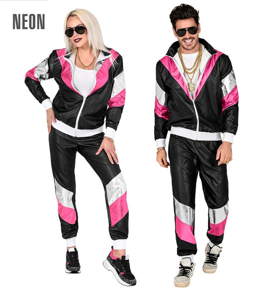 80er Jahre Lederlook Trainingsanzug Oberteil und Hose im Retro Design