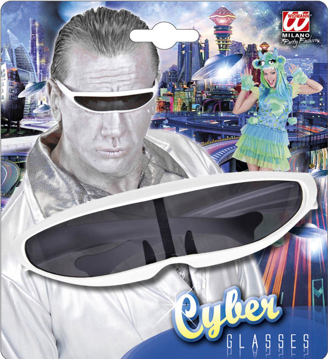 Weisse Roboterbrille als futuristisches Kostümzubehör für Fasnacht