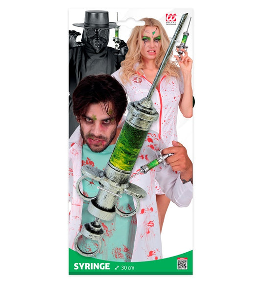 Realistische 30 cm Spritze als Kostümzubehör für Halloween und Fasnacht