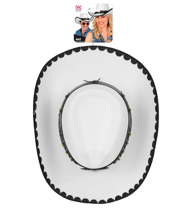 Weisser Cowboyhut aus Filz mit dekorativem Longhorn für Fasnacht und Kostüme