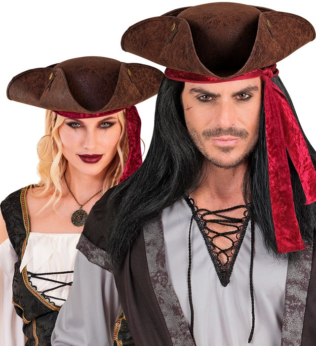 Dreispitz Hut aus Vintage Kunstleder in Piratenstil für Fasnacht und Mottoparty
