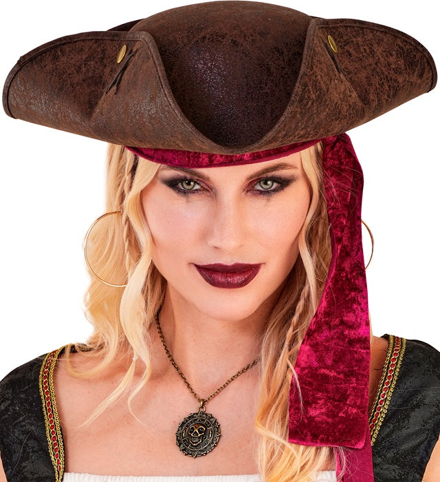 Dreispitz Hut aus Vintage Kunstleder in Piratenstil für Fasnacht und Mottoparty