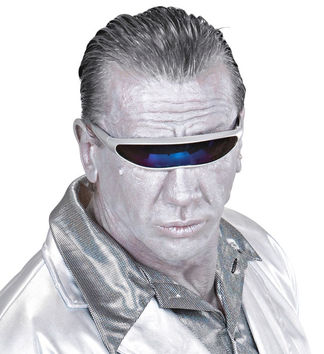 Silberne Roboter-Brille als futuristisches Kostümzubehör für Fasnacht