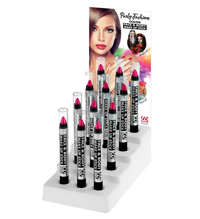 Rosa Schminkstifte 3,5 ml im Display für Fasnacht und Karneval