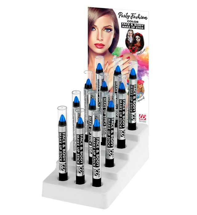 Blaue Schminkstifte 3,5 ml im Display für Fasnacht und Karneval