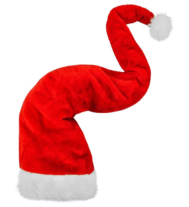 Extra lange rote Weihnachtsmannmütze aus Plüsch mit weißer Krempe, 125 cm lang