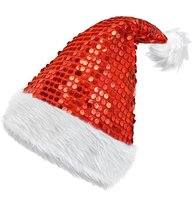 Rote Weihnachtsmannmütze mit Plüschrand und glitzernden Pailletten