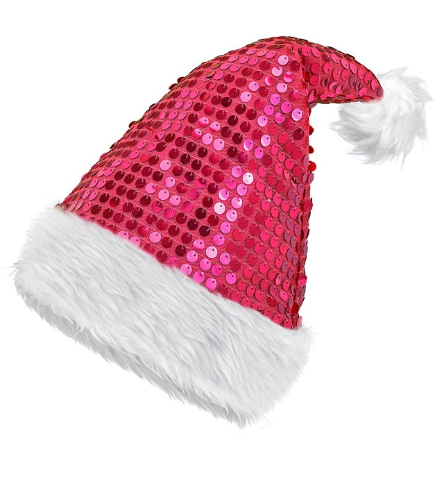 Rosa Weihnachtsmannmütze mit Plüsch und funkelnden Pailletten