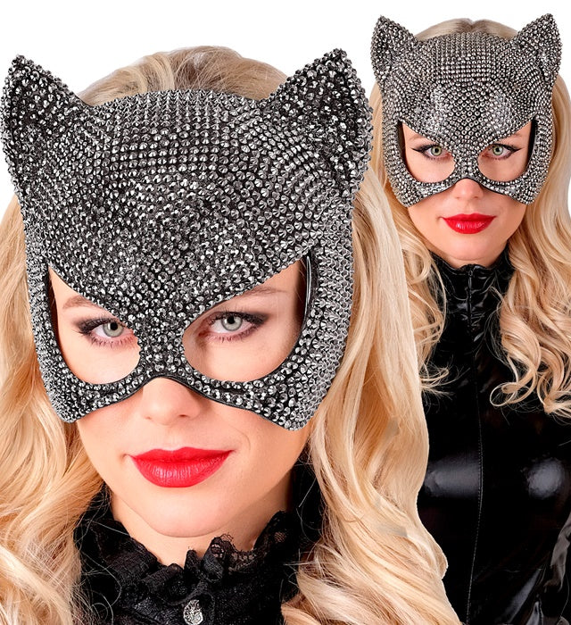 Strass Katzenmaske mit funkelnden Steinen für Fasnacht und Karneval