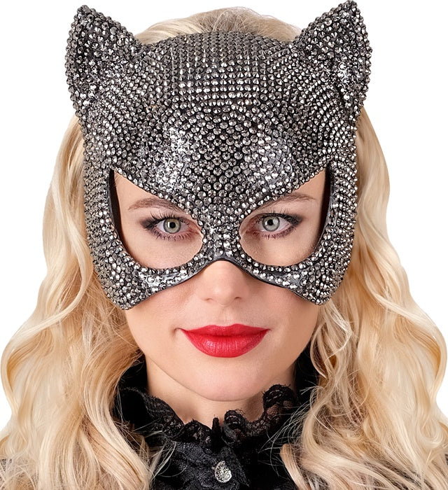 Strass Katzenmaske mit funkelnden Steinen für Fasnacht und Karneval