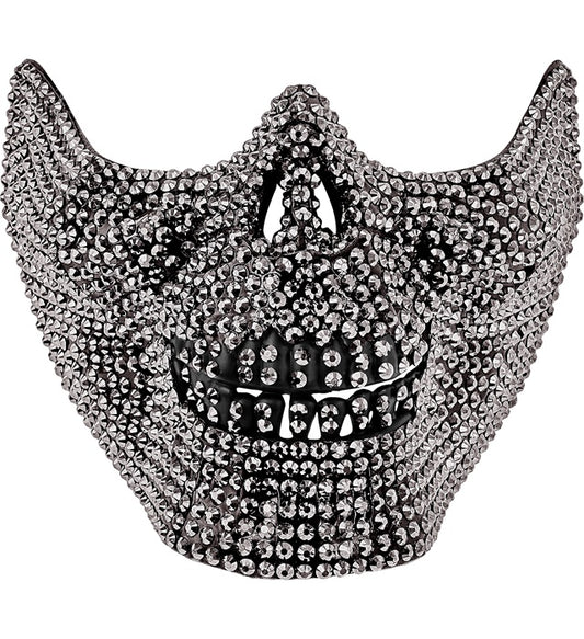 Strass Totenkopfmaske mit funkelnden Steinen für Fasnacht und Halloween