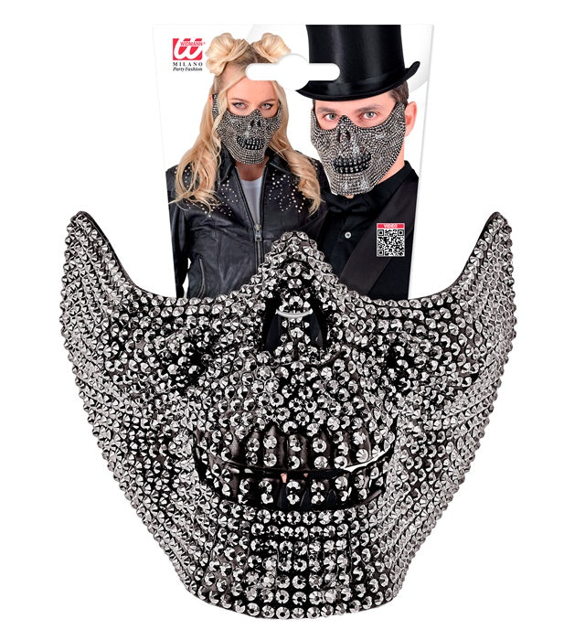 Strass Totenkopfmaske mit funkelnden Steinen für Fasnacht und Halloween