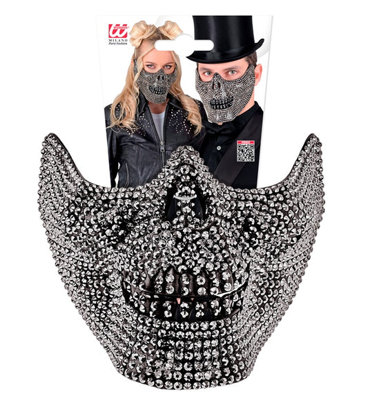 Strass Totenkopfmaske mit funkelnden Steinen für Fasnacht und Halloween