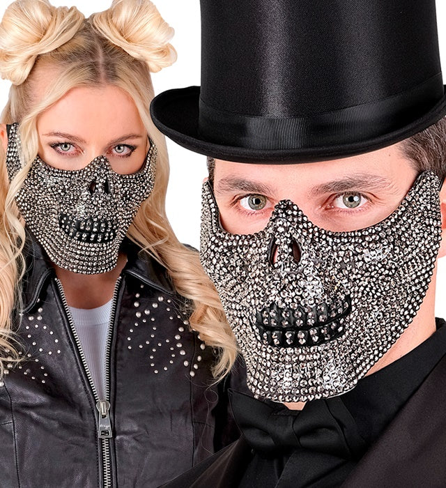 Strass Totenkopfmaske mit funkelnden Steinen für Fasnacht und Halloween