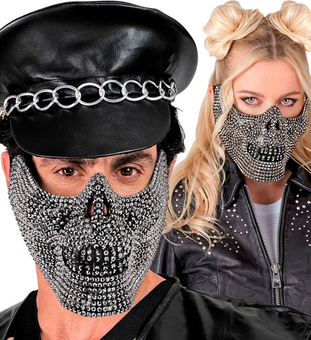Strass Totenkopfmaske mit funkelnden Steinen für Fasnacht und Halloween