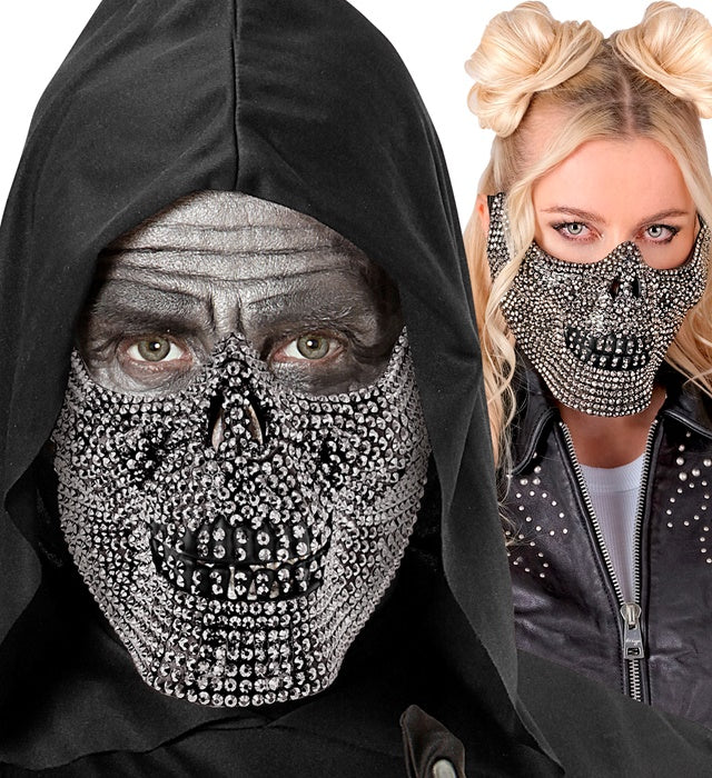 Strass Totenkopfmaske mit funkelnden Steinen für Fasnacht und Halloween