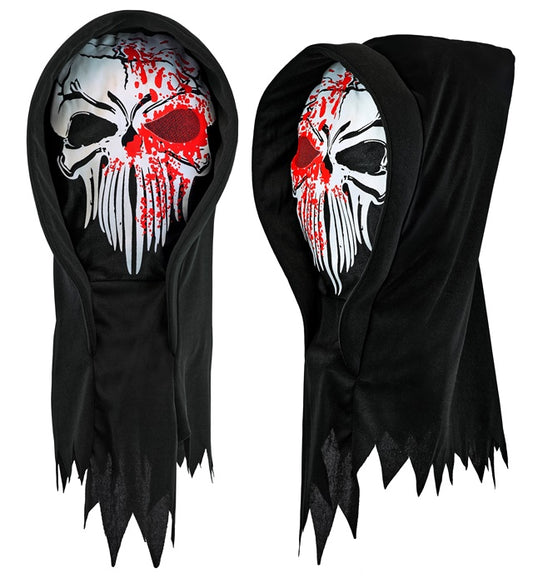Blutige Sensemann-Maske mit Kapuze für Halloween- und Fasnachtskostüm