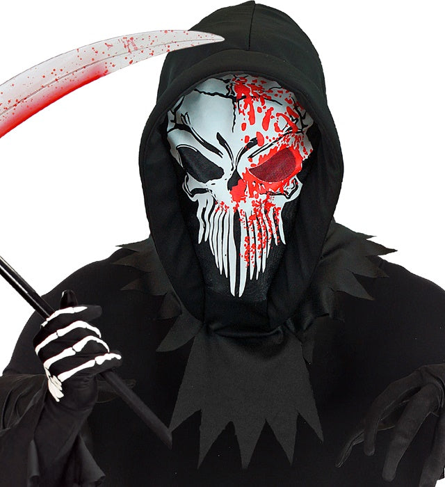 Blutige Sensemann-Maske mit Kapuze für Halloween- und Fasnachtskostüm