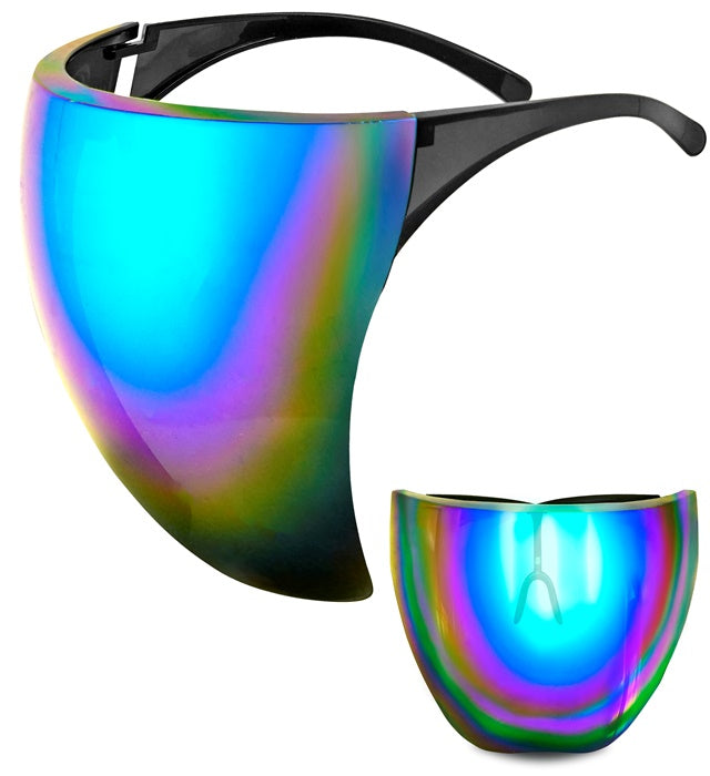 Gesichtsvisier mit blau-violett verspiegeltem Glas für Fasnacht und Karneval