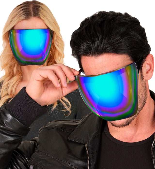 Gesichtsvisier mit blau-violett verspiegeltem Glas für Fasnacht und Karneval