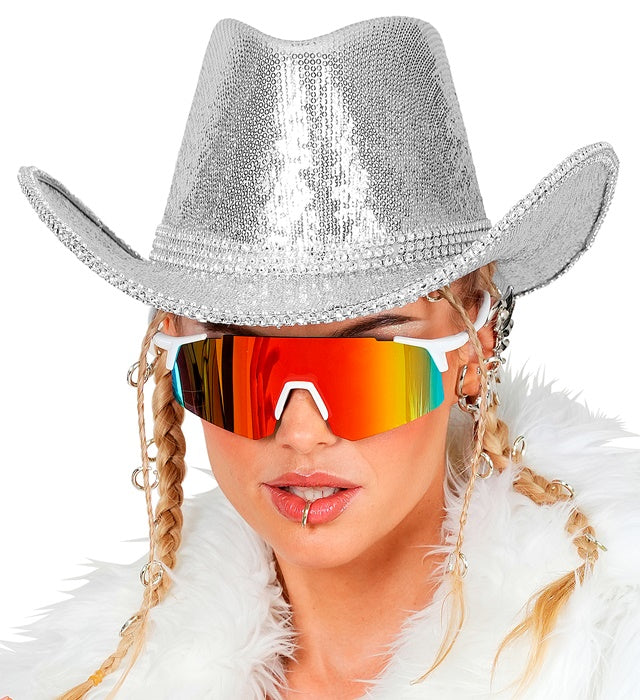 Brille mit verspiegeltem Regenbogen-Glas auf neutralem Hintergrund