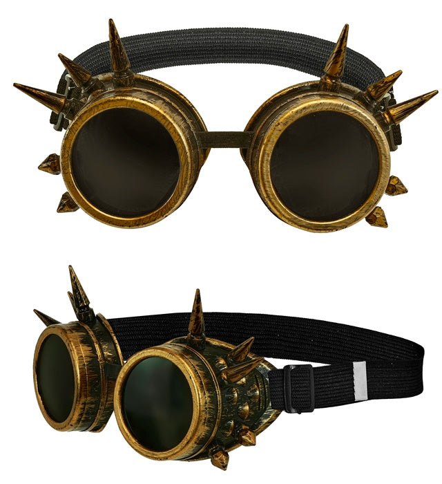 Antik goldene Steampunk Brille mit markanten Stacheln auf schwarzem Hintergrund
