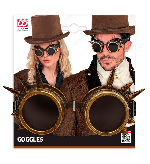 Antik goldene Steampunk Brille mit markanten Stacheln auf schwarzem Hintergrund
