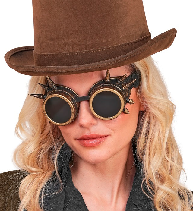 Antik goldene Steampunk Brille mit markanten Stacheln auf schwarzem Hintergrund