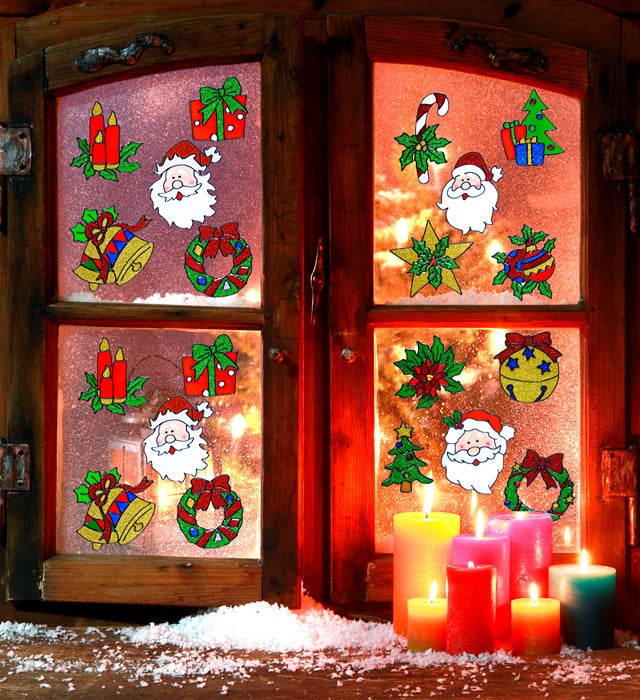 Weihnachts Fensterbilder Set mit 5 Weihnachtsmann-Gesichtern in verschiedenen Motiven