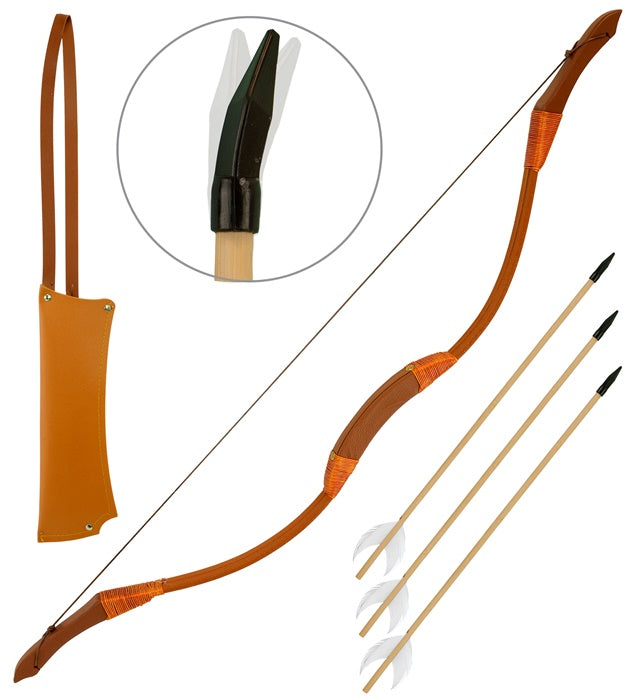 Pfeil und Bogen Set mit Köcher und drei Pfeilen – 100 cm Bogen für Fasnacht