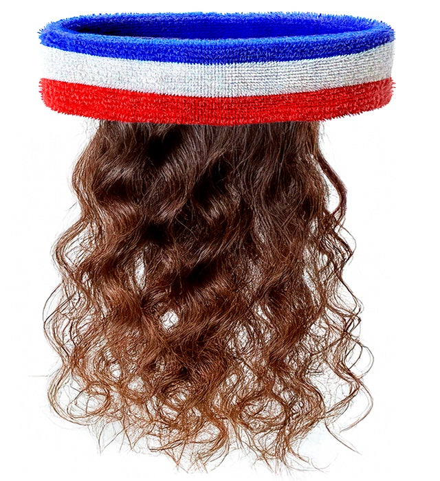 Blau-weiss-rotes Stirnband mit integrierten Haaren für Fasnacht und Sport