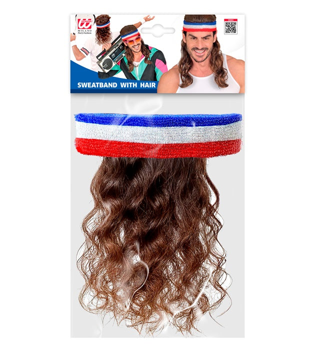 Blau-weiss-rotes Stirnband mit integrierten Haaren für Fasnacht und Sport