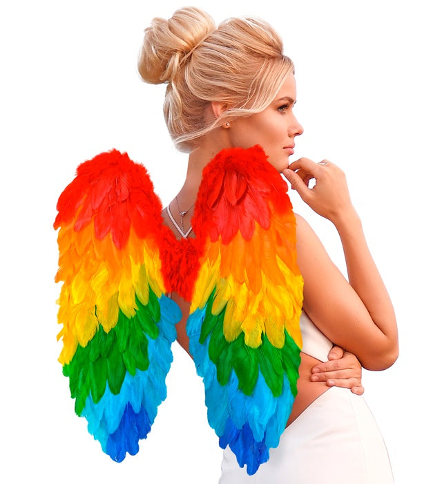 Bunte Regenbogen-Federflügel 50x50 cm für Fasnacht-Kostüme