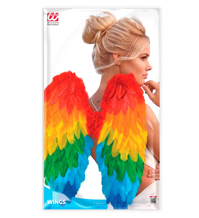 Bunte Regenbogen-Federflügel 50x50 cm für Fasnacht-Kostüme