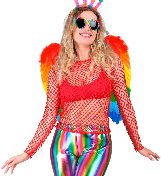 Bunte Regenbogen-Federflügel 50x50 cm für Fasnacht-Kostüme