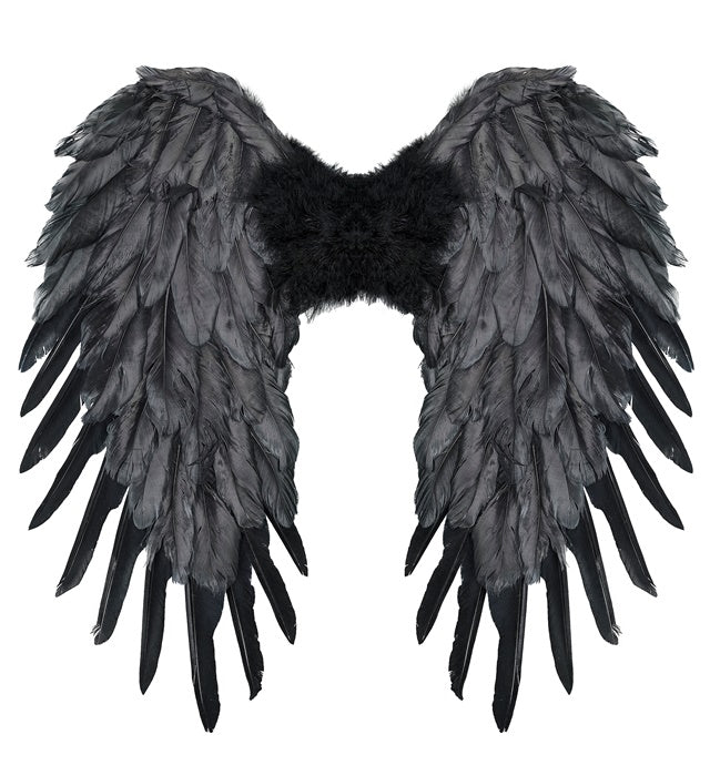 Schwarze faltbare Federflügel 50x50 cm als Kostümzubehör