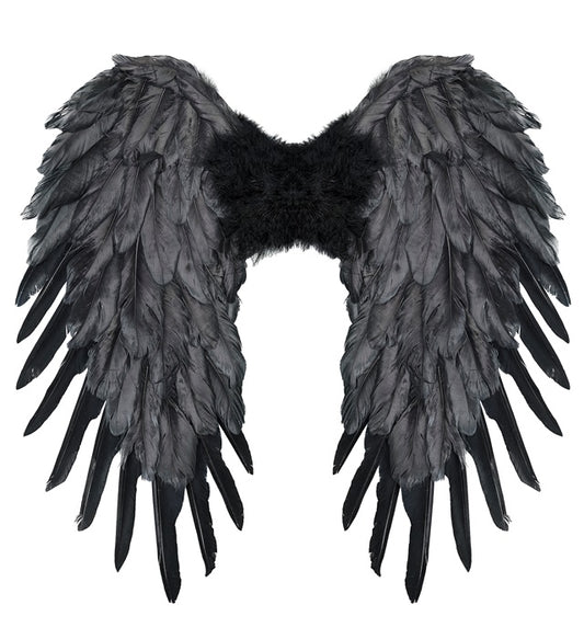 Schwarze faltbare Federflügel 50x50 cm als Kostümzubehör
