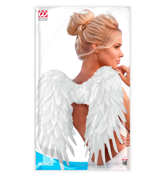 Weiße faltbare Federflügel 50x50 cm als Kostüm-Accessoire
